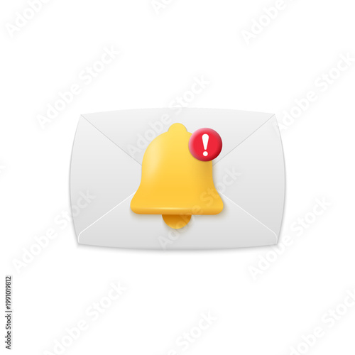 Envelope with notification bell and alert badge icon for new message, email alerts and mobile push notifications