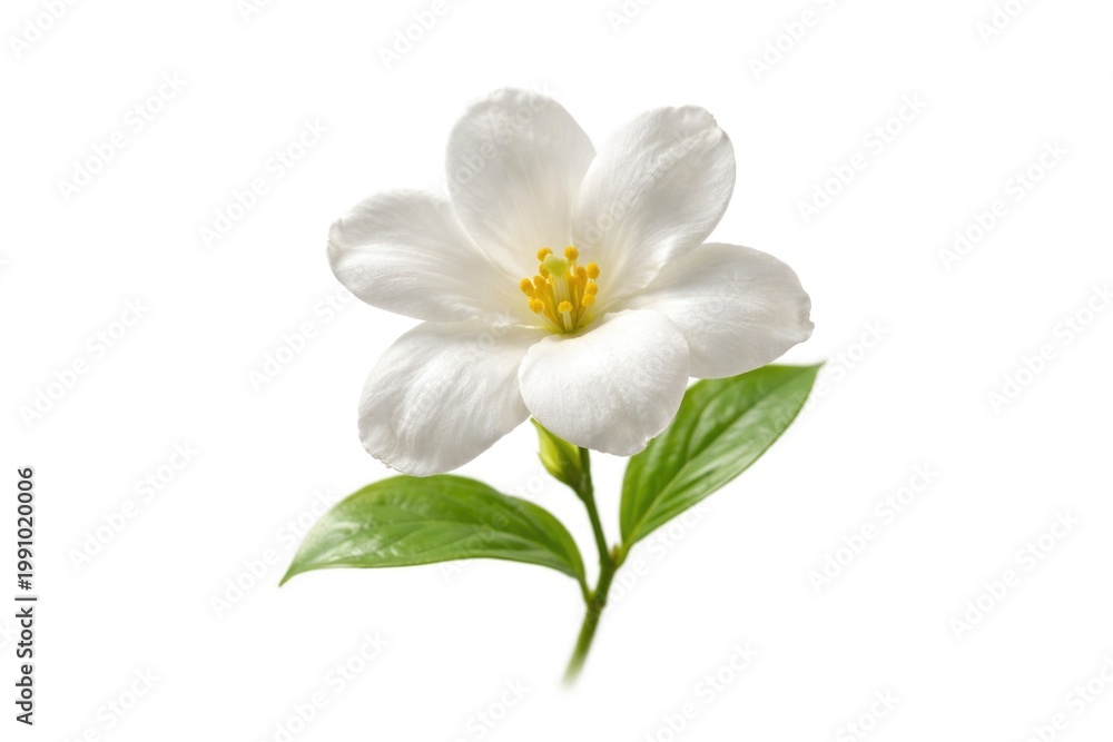 Obraz premium Isolated sampaguita blossom with crisp white background and natural lighting