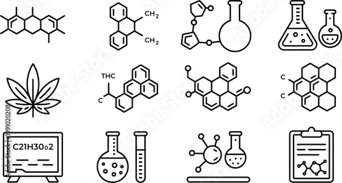 Chemical structures and laboratory equipment related to cannabis research