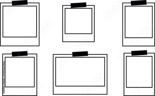 Six taped photo frames with varied sizes