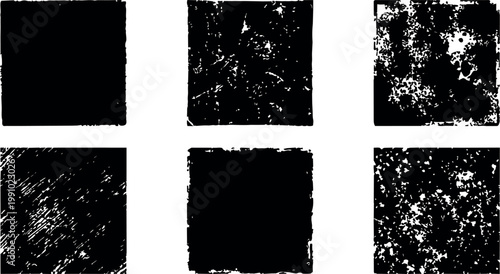 Black distressed grunge texture squares with rough edges