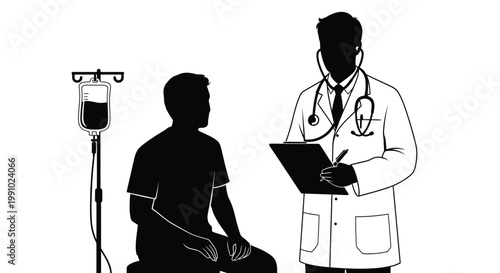 Doctor consulting patient with intravenous drip