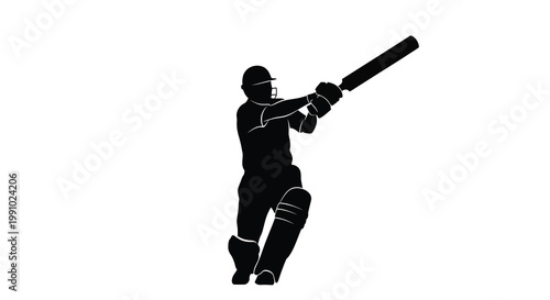 Silhouette of a cricketer preparing to hit a cricket ball