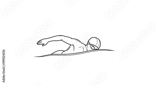 A swimmer in freestyle motion depicted as a simple line drawing