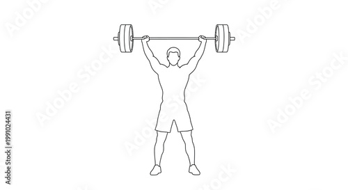 Line drawing of a man performing an overhead press with a barbell