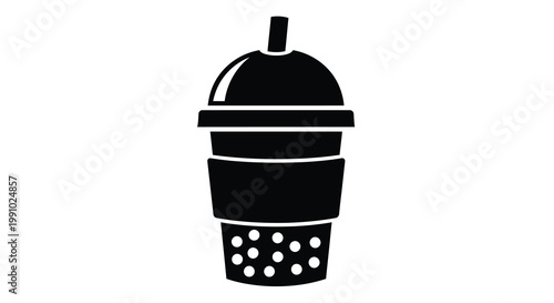 Simple black silhouette of a bubble tea with tapioca pearls