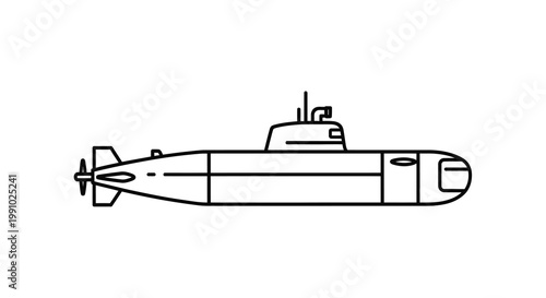 Simple line drawing of a military submarine viewed from the side