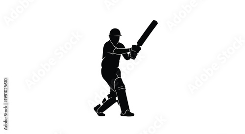Silhouette of a cricketer preparing to hit a cricket ball
