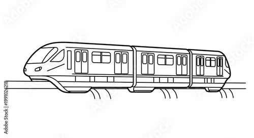 Simple black and white line drawing of a modern passenger train