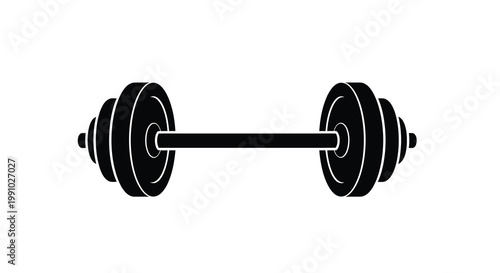 A black and white illustration of a standard barbell weightlifting tool