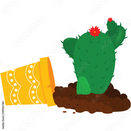 Broken cactus pot vector icon isolated on white