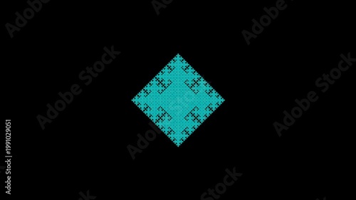 Sierpinski Gasket Fractal Diamond in Cyan on Black Background