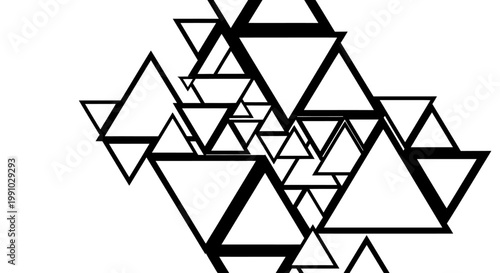 Black and white illustration of geometric triangles overlapping.