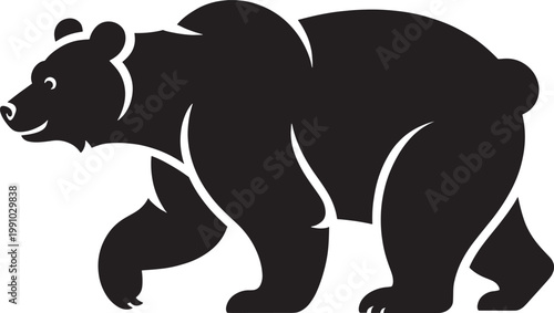 Black silhouette of a walking bear on transparent background isolated vector animal.