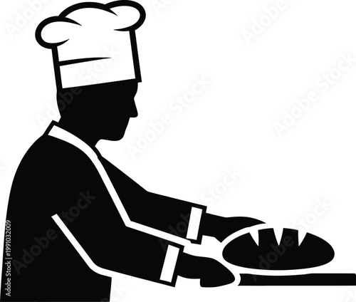 Skilled chef preparing a dish in a professional kitchen setting. Vector