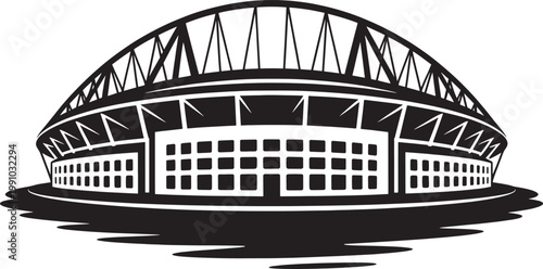 Modern stadium building, big sports arena exterior view, large architectural structure.