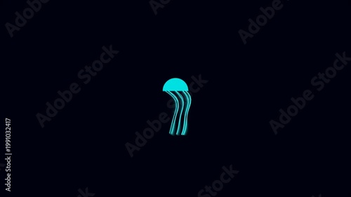 Stylized Luminous Blue Jellyfish Icon on a Minimalist Dark Background