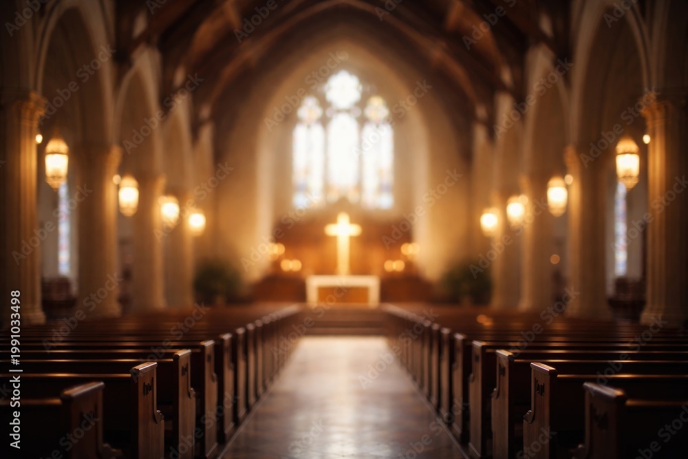 Obraz premium Church sanctuary featuring soft focus abstract background