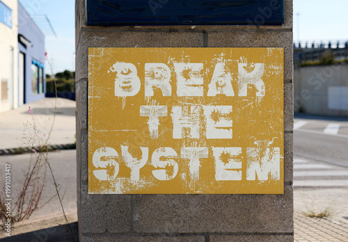 Mockup of blank canvas Display mounted on a concrete wall