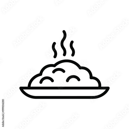 Steaming hot food bowl icon representing warm meal delivery and culinary service for restaurant applications and food blog website interface design