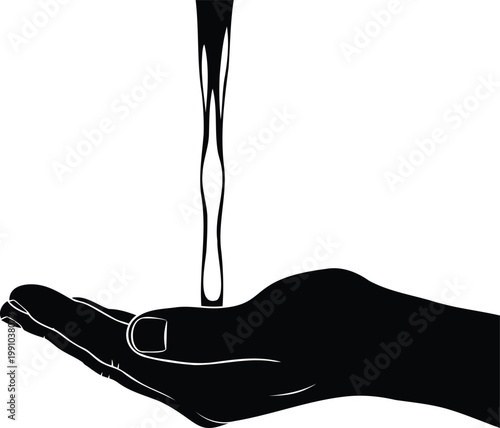 Cupped hand receiving stream of flowing water conservation concept vector illustration art.