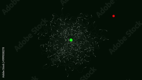 Swirling White Paths Around Green Dot on Dark Green with Red Target