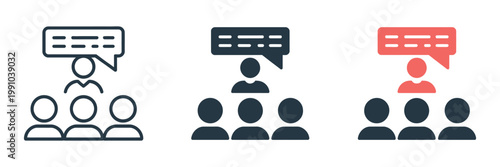 Public speaking and audience icons for business meeting