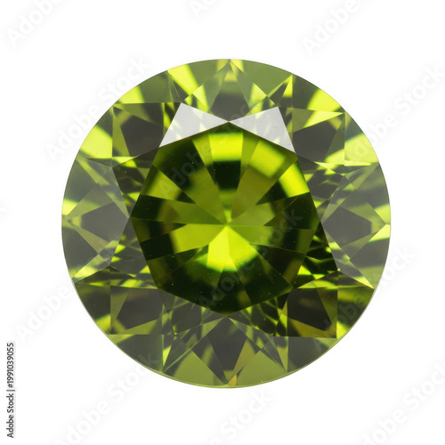 Round cut green gemstone with sparkling facets
