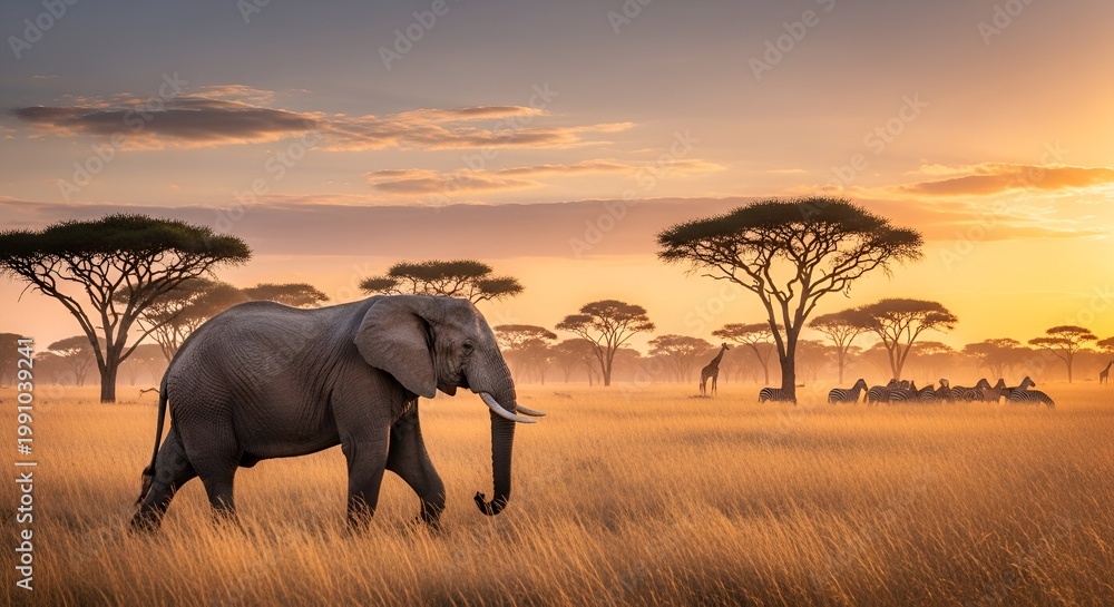 Obraz premium elephants at sunset