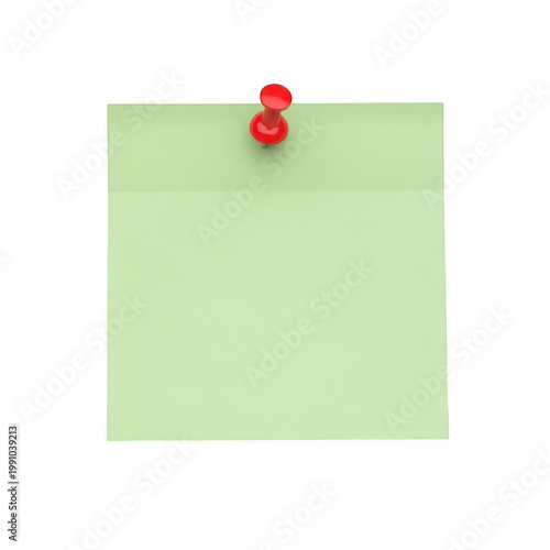 A green square paper with a red pushpin attached to its top left corner