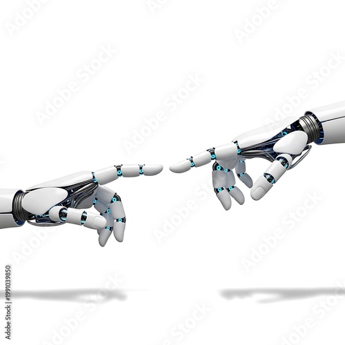 Two Robotic Hands Reaching Toward Each Other Futuristic Connection