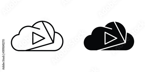 Comparison of cloud storage icons with play button overlays in different color schemes