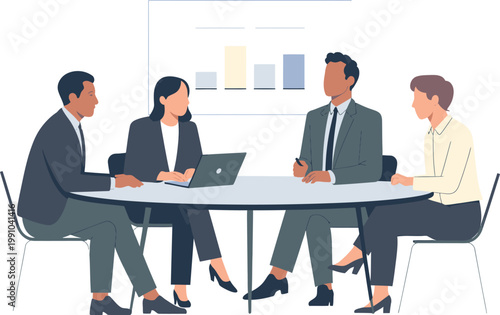 Business meeting with graph on whiteboard and laptop Keywords: business, meeting, discussion