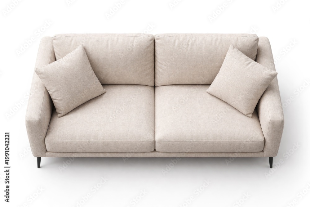 Naklejka premium Modern two seat fabric sofa viewed from top on white background