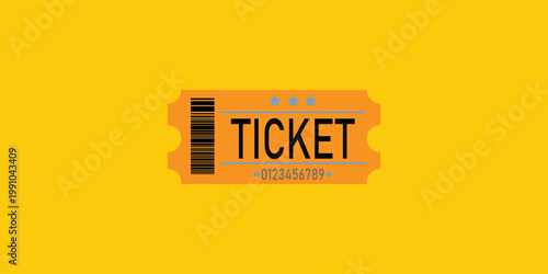 Movie Ticket Icon on Yellow Background Flat Cinema Illustration
