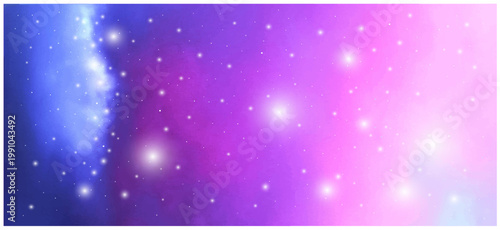 Realistic vector illustration of science fiction cinematic fantasy image of cosmos or outer deep space universe with galaxy, nebula, stars, star dust, panoramic starry night sky background