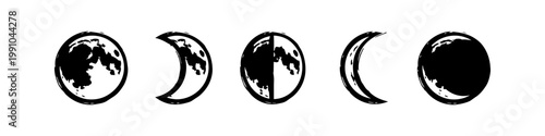 Minimalist Hand-Drawn Moon Phases Illustration Set, Black and White Artistic Lunar Cycle Sketch for Astrology and Celestial Design