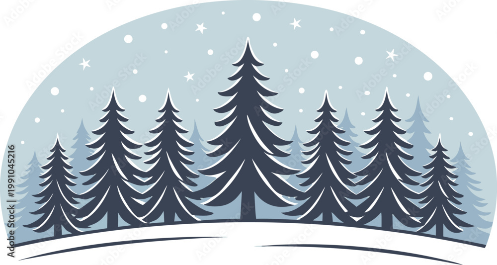 Fototapeta premium Snowy winter forest with dark pine trees and falling snowflakes