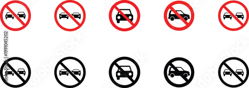 Traffic prohibition signs no vehicles allowed red and black variations