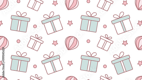 Seamless pattern with turquoise gift boxes and pink hearts