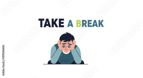 Stress, frustration, and burnout concept, Take a break sign, exhausted businessman vector icon
