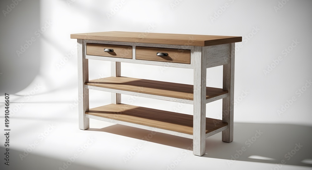 Fototapeta premium Rustic wooden nightstand with drawers a charming addition to bedroom decor