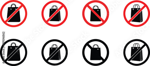 Prohibited items signage bags not allowed red circle and slash icons