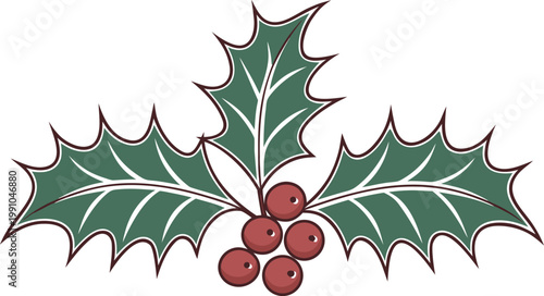 Watercolor holly leaves with bright red berries arrangement