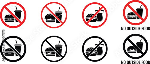 No food or drink allowed signs a collection of prohibition icons