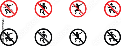 Prohibition signs no somersaults tumbling or acrobatic activities allowed