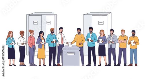 People standing in line at a polling station.