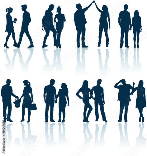 Quadro su tela Happy Family silhouette Vector set