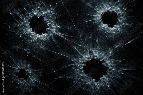 Cracked glass texture on a dark background with visible holes