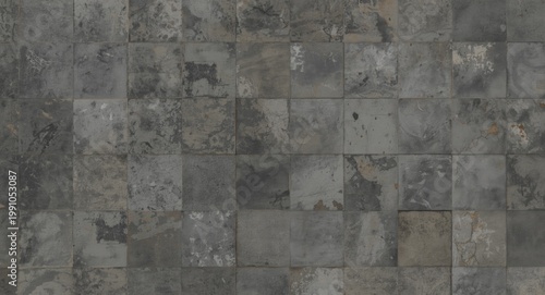 Vintage shabby patchwork tile wall background with old anthracite stone texture